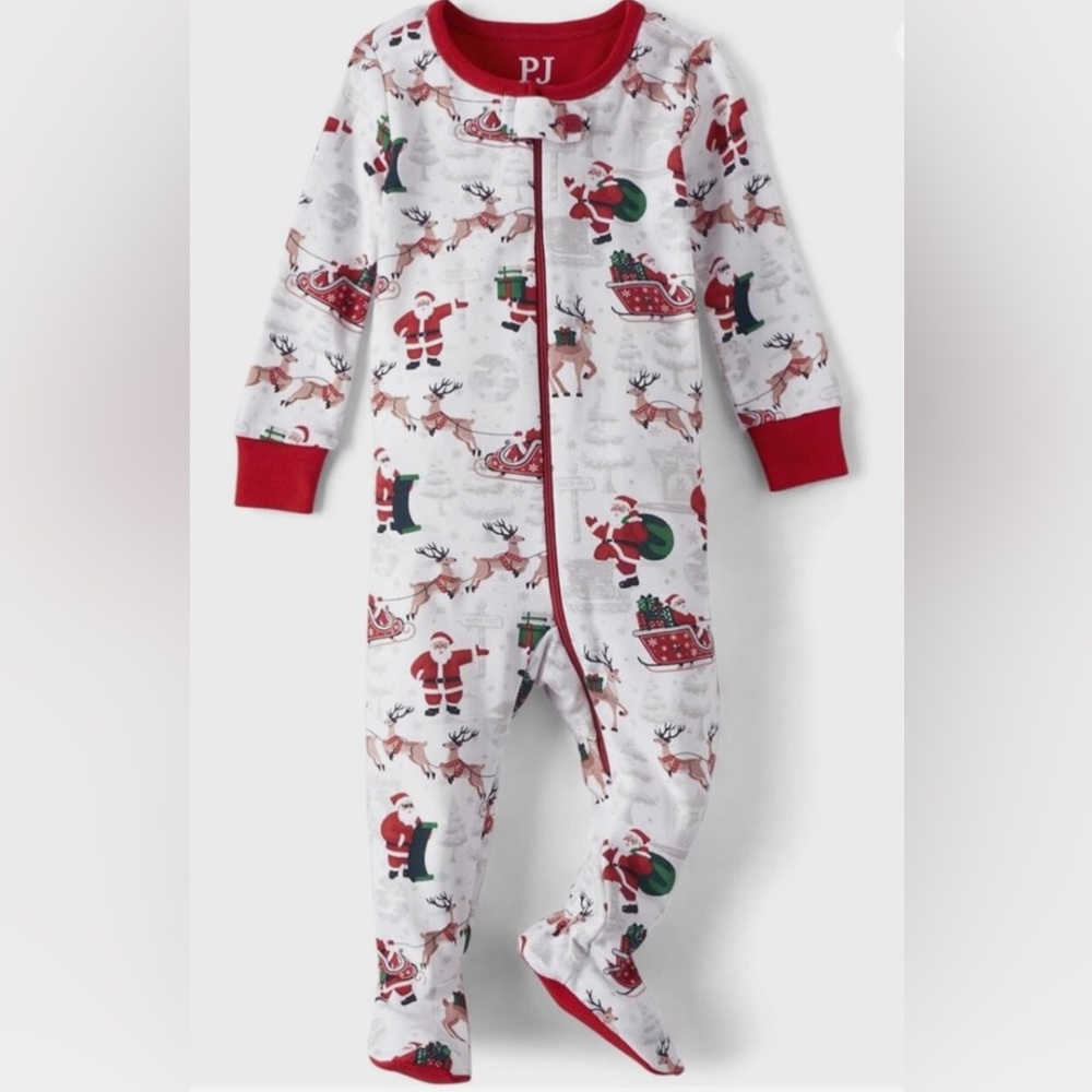 The Children’s Place Santa and Reindeer Christmas Footie Pajama Size 9-12m - Picture 2 of 3